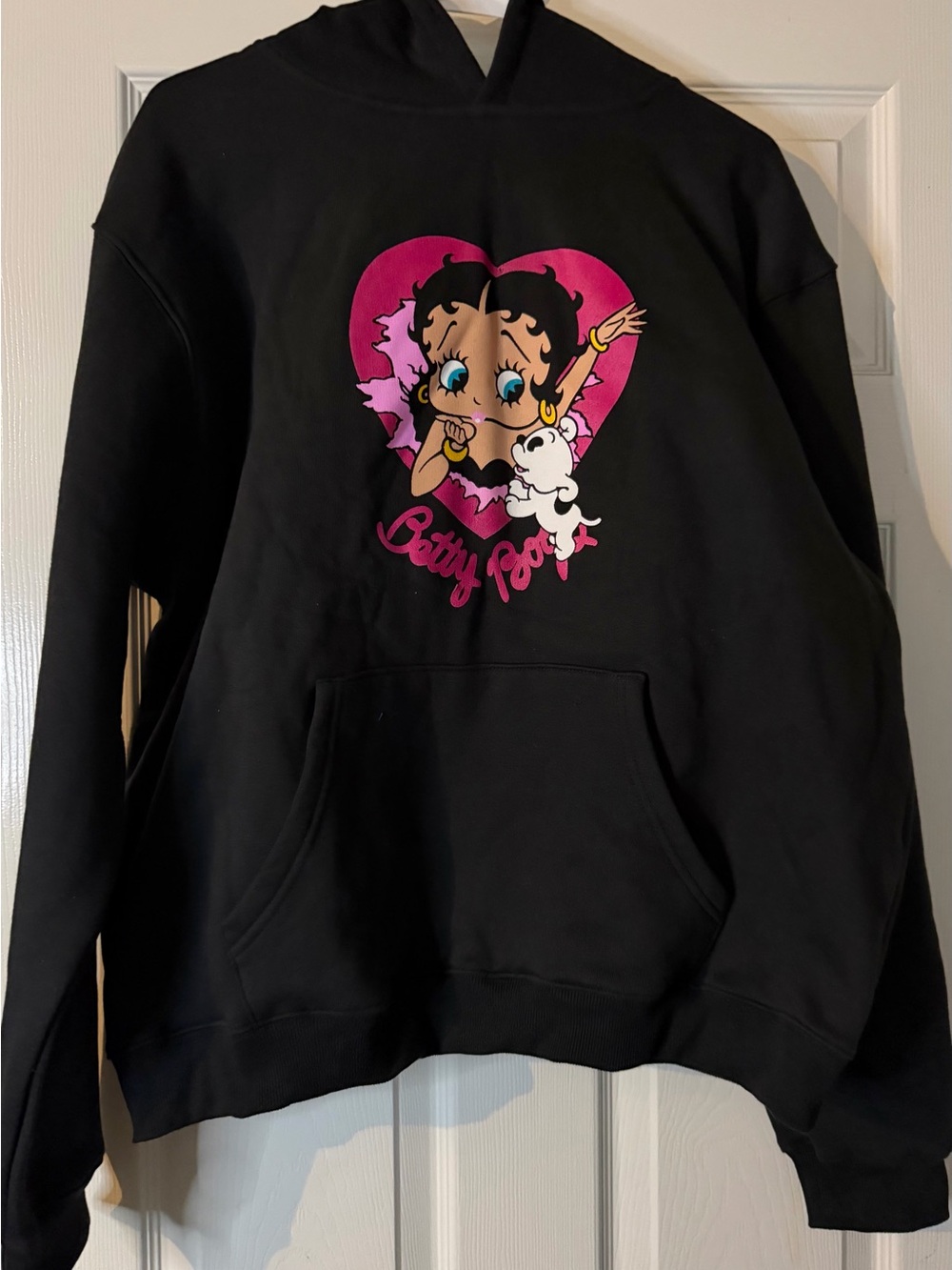 Betty Boop Black Hoodie with Pink Heart Graphic